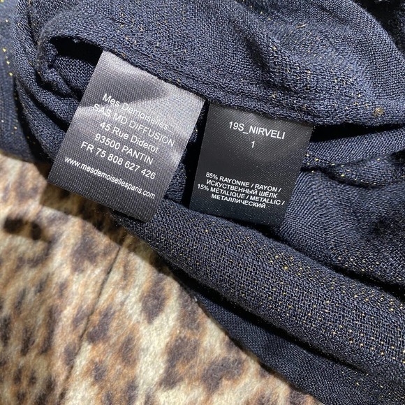 Mes Demoiselles black Sequin Sheer Striped Blouse Top Long Sleeve Crew Neck XL - Picture 5 of 7